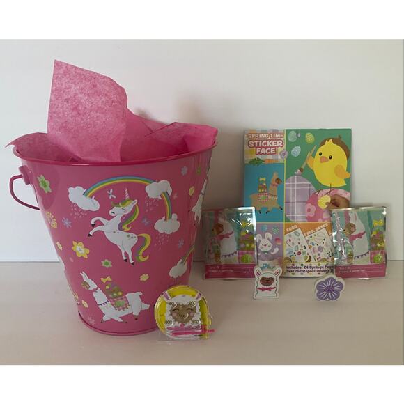 Custom Variety Pack Other - Unicorn & Llama Metal Bucket Easter Basket Books Game Balloons Toy Gift Set